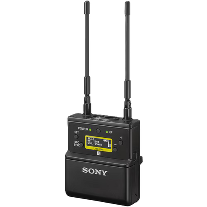 Sony wireless microphone transmitter on a white background