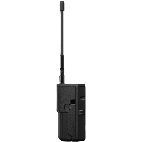 Black electronic device with antenna on a white background