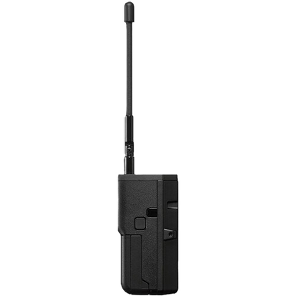 Black electronic device with antenna on a white background