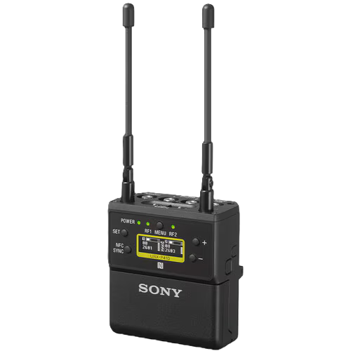 Sony wireless microphone transmitter on a white background