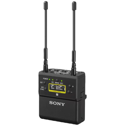 Sony wireless microphone transmitter on a white background