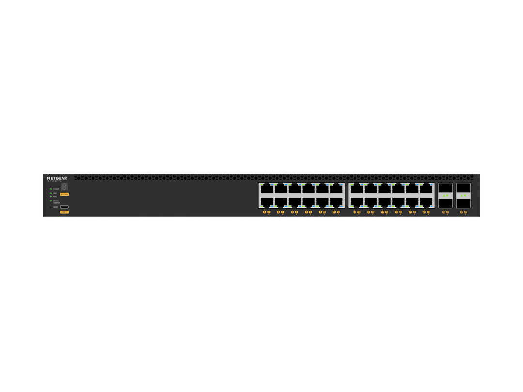 NETGEAR 24x10G/Multi-Gig PoE+ (576W base, up to 720W) and 4xSFP28 25G (XSM4328CV) (TAA Compliant)