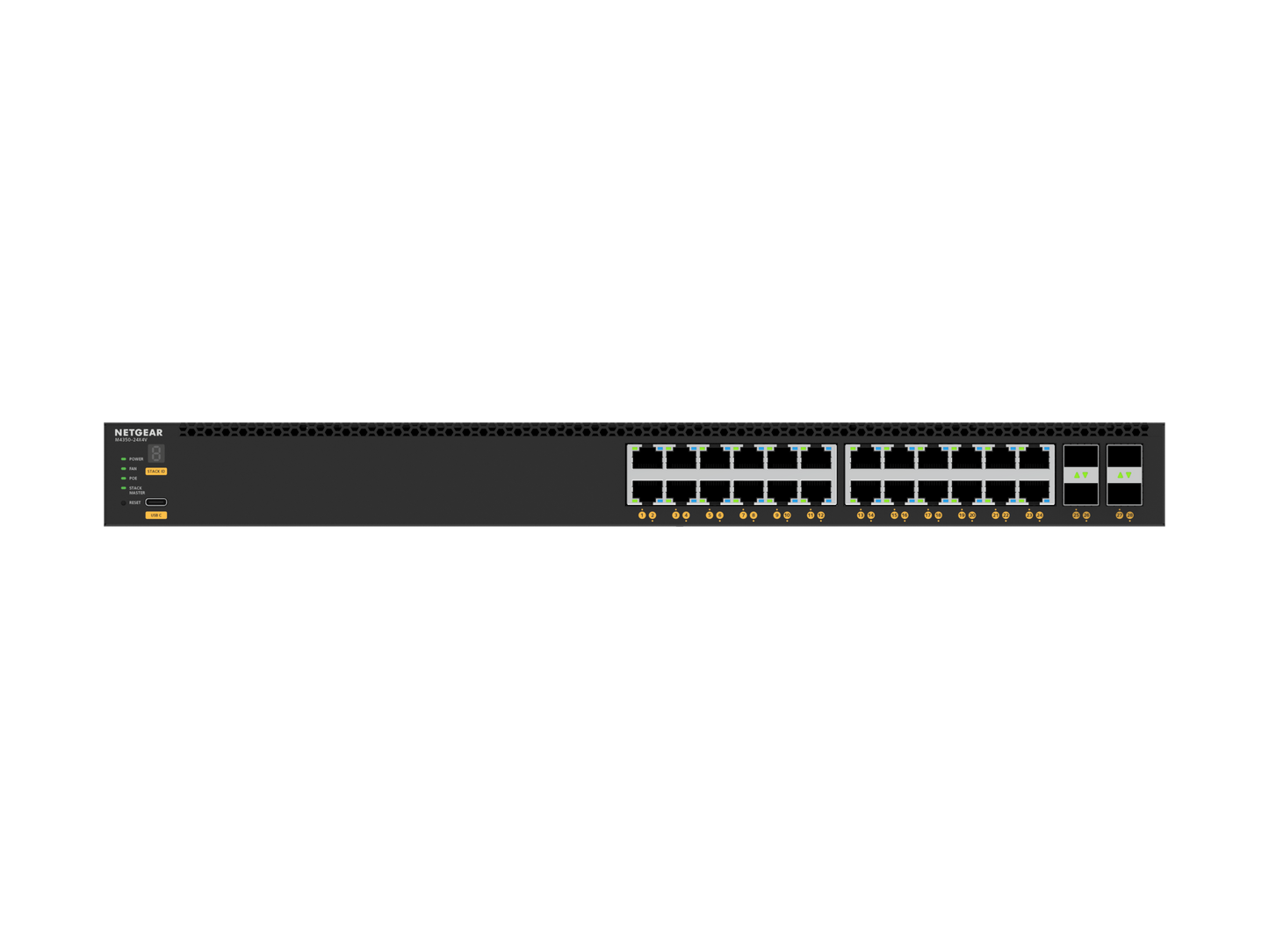 NETGEAR 24x10G/Multi-Gig PoE+ (576W base, up to 720W) and 4xSFP28 25G (XSM4328CV) (TAA Compliant)