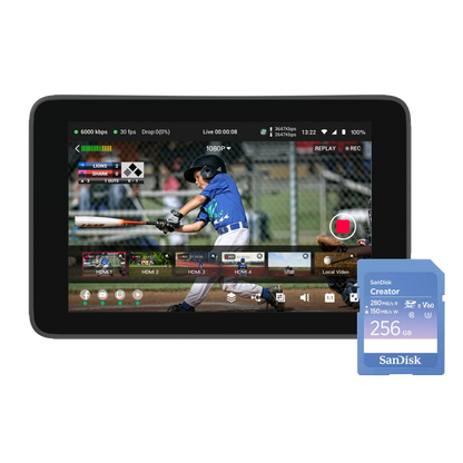 YoloBox displaying a baseball game with a SanDisk memory card 