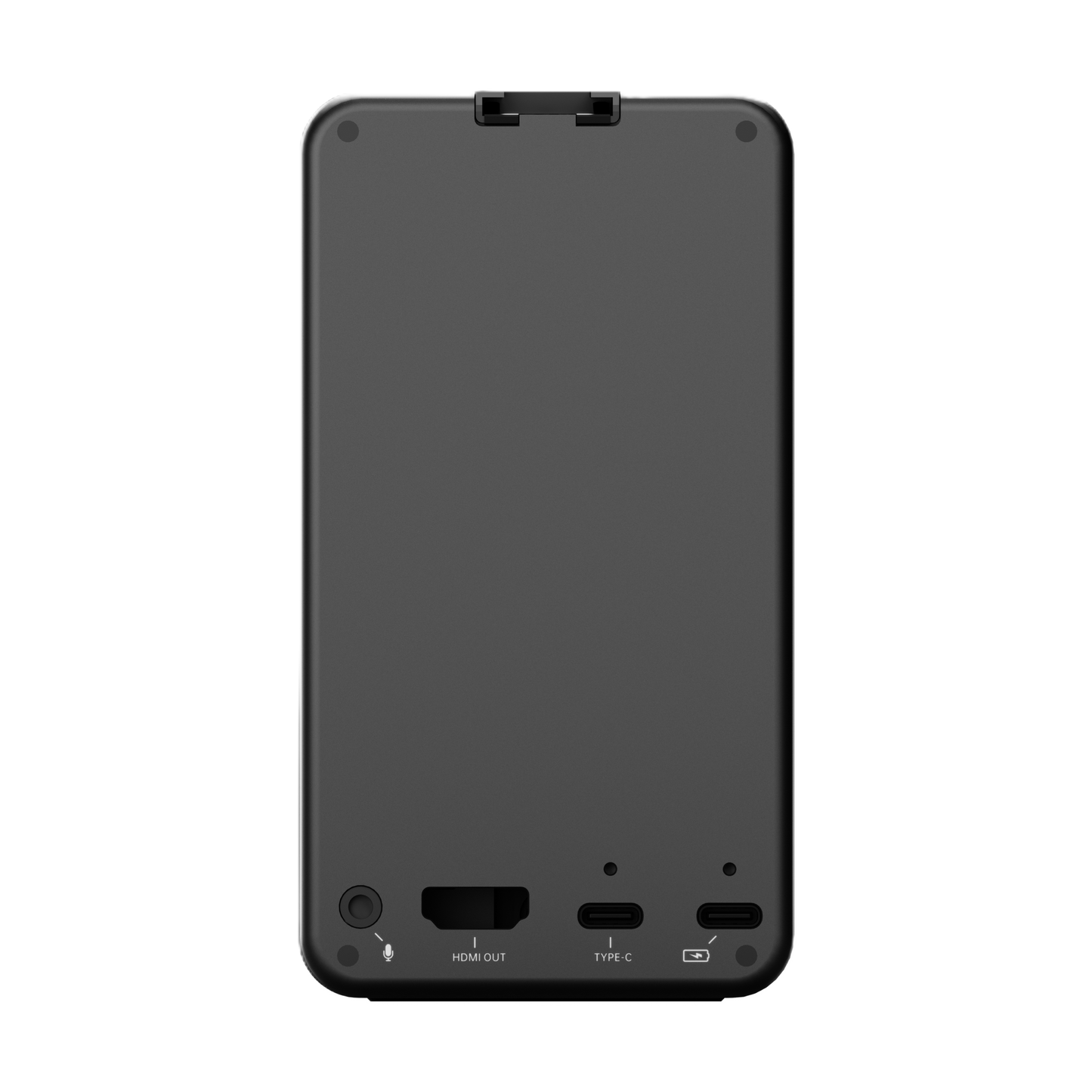 Back view of a black smartphone on a white background