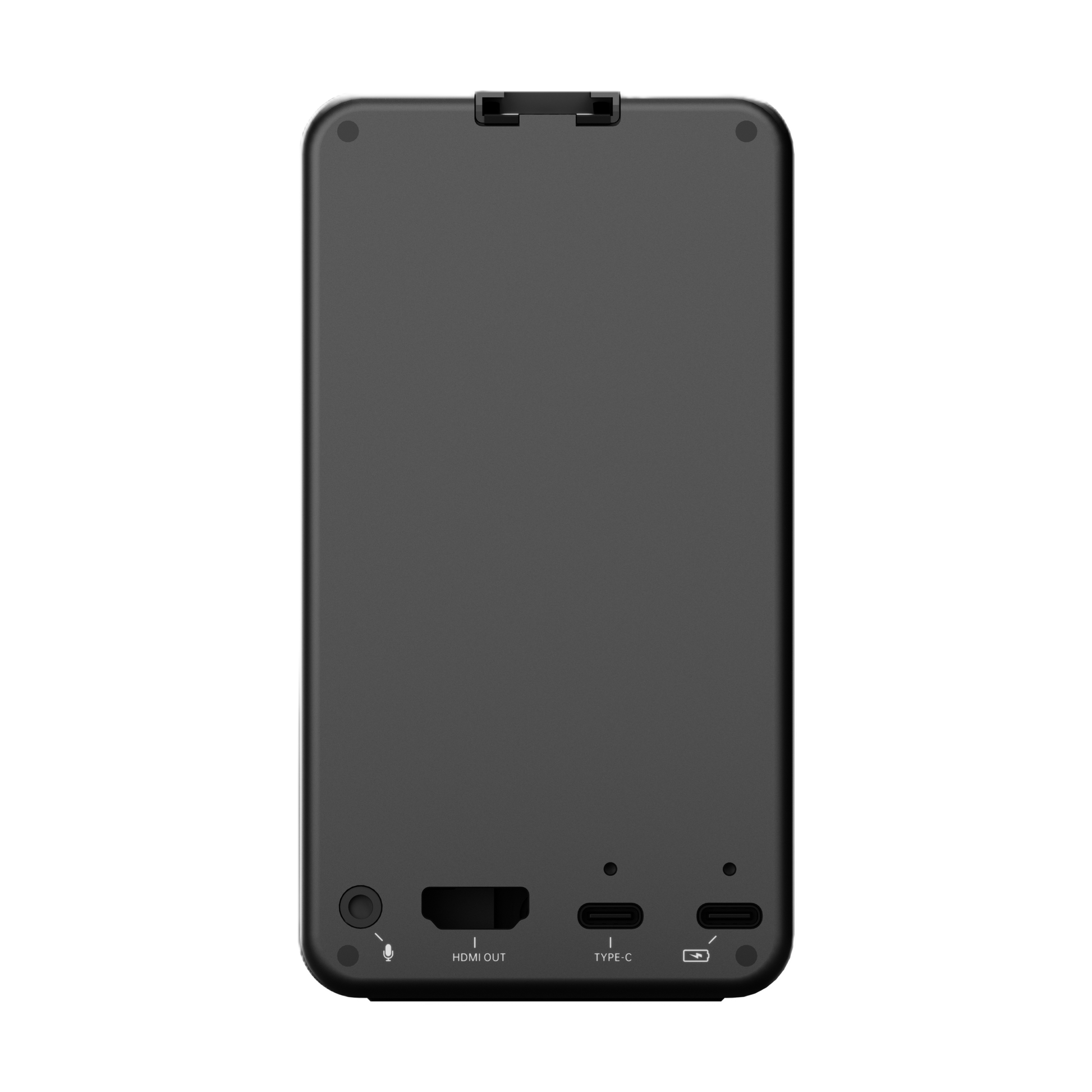 Back view of a black smartphone on a white background