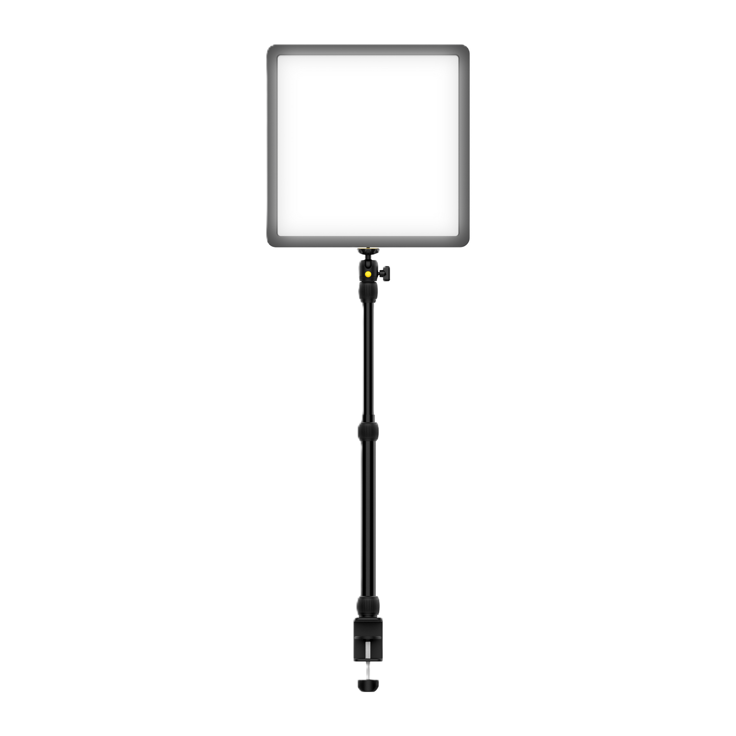 A square LED light panel on an adjustable black stand, shown against a solid white background.