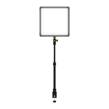 A square LED light panel on an adjustable black stand, shown against a solid white background.