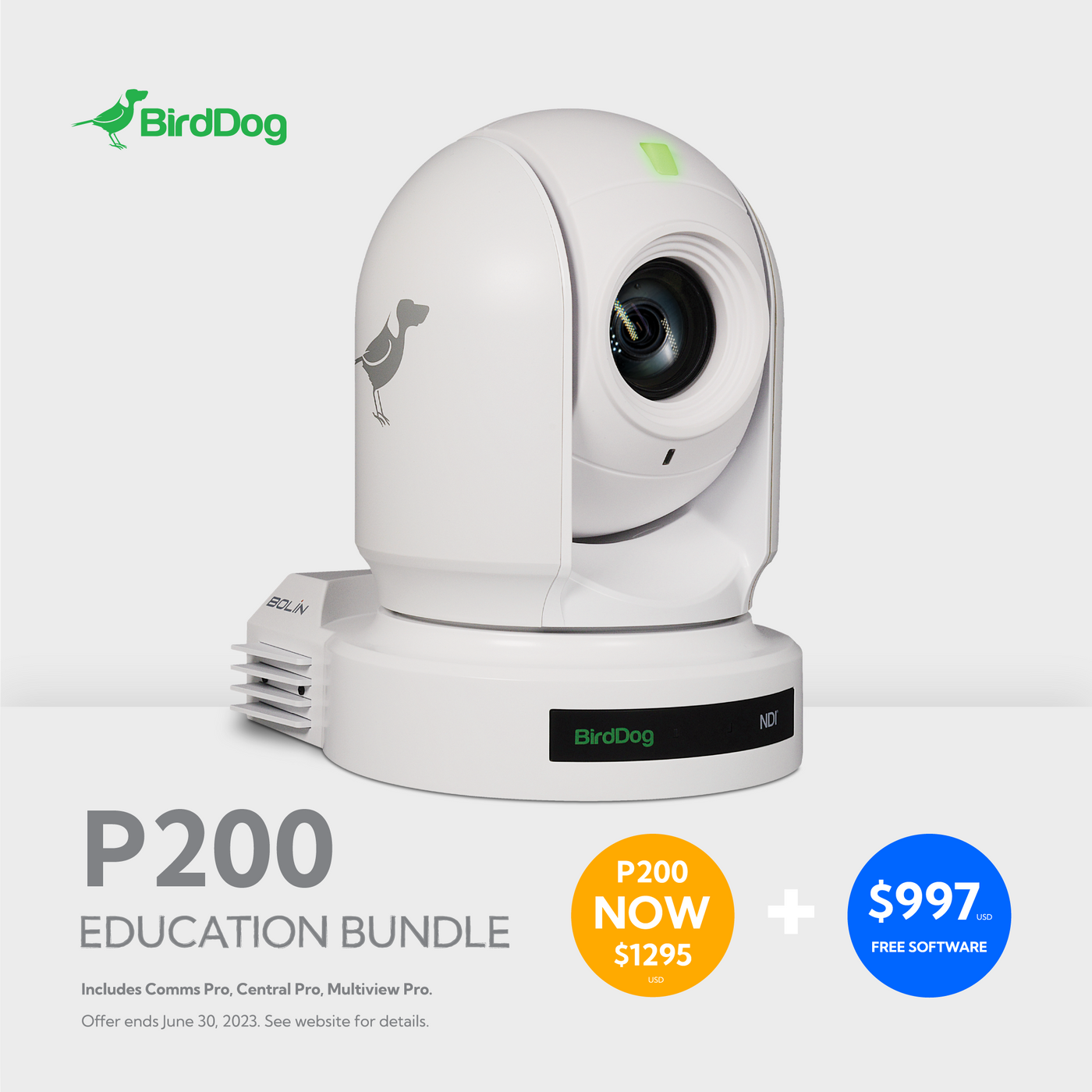 BirdDog P200 PTZ Camera White and Software Education Bundle