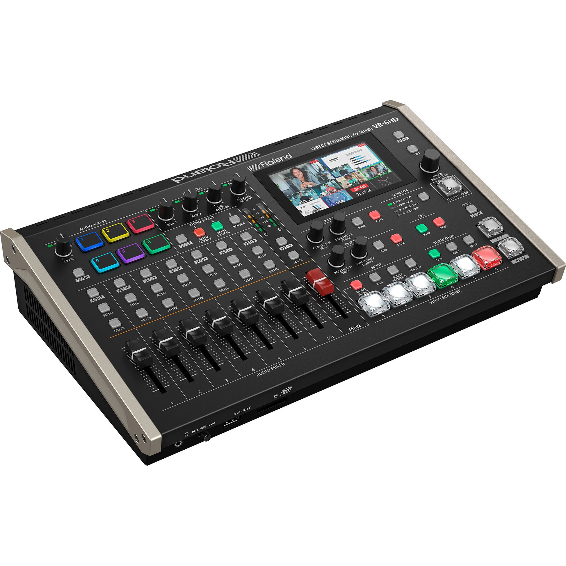 Roland VR-6HD Direct Streaming AV Mixer Angled View