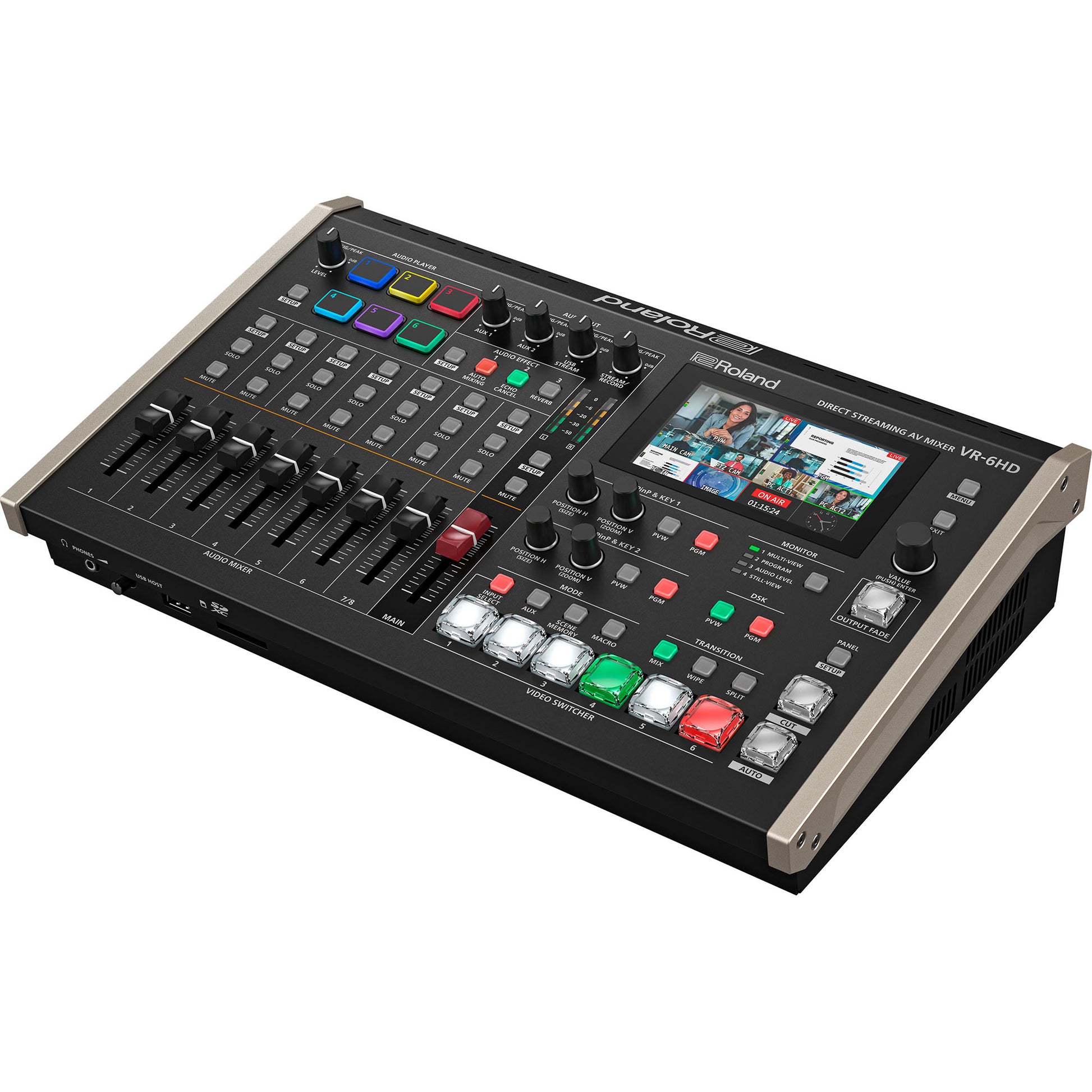 Roland VR-6HD Direct Streaming AV Mixer Angled View