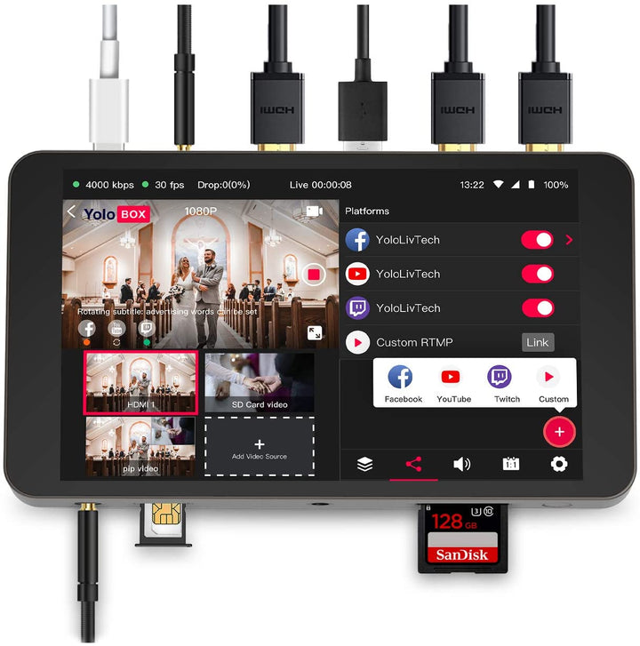 YoloLiv YoloBox Smart Multi-Camera Live Streaming Studio, Encoder Switcher Recorder Monitor, All-In-One