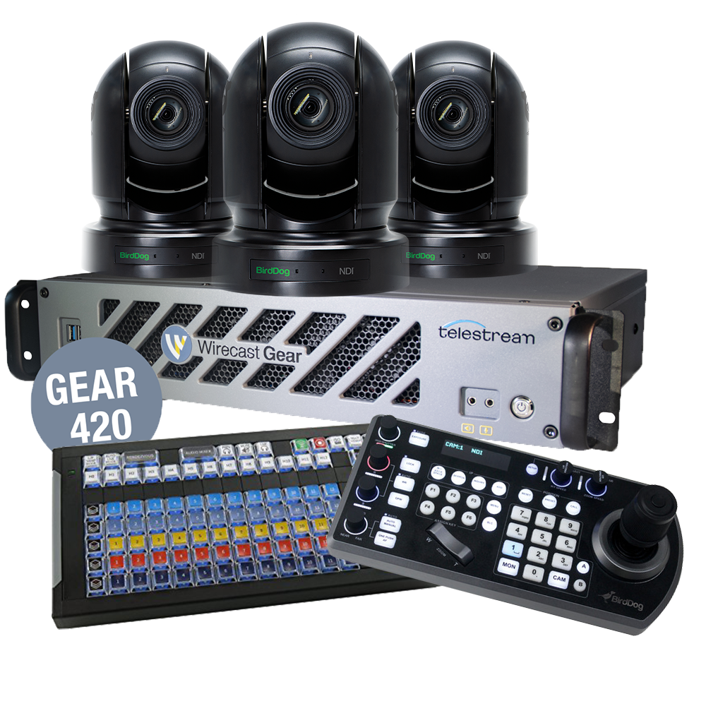 Wirecast Gear 420  with 3 BirdDog Black P200 Cameras