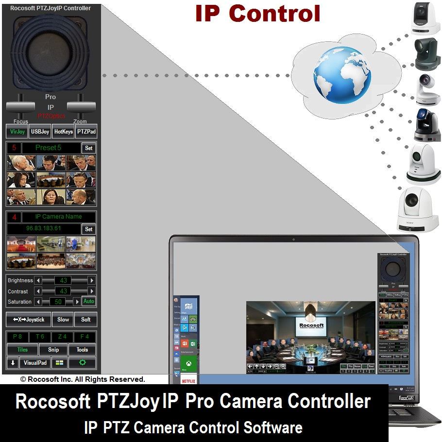 PTZOptics Rocosoft PTZJoy IP Pro - IP Port PTZ Camera Controller for PC
